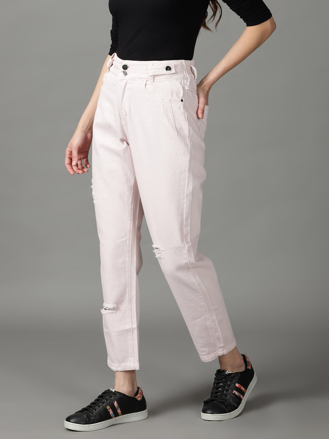 Women's Peach Relaxed Fit High-Rise Cotton Jeans