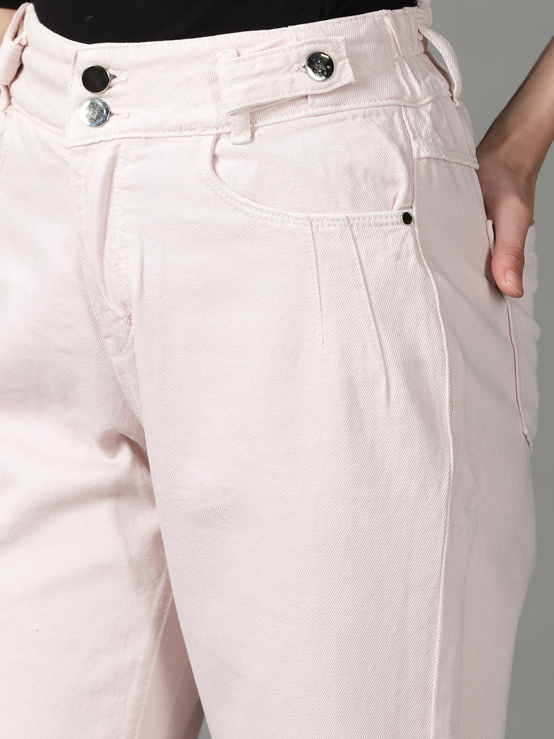 Women's Peach Relaxed Fit High-Rise Cotton Jeans