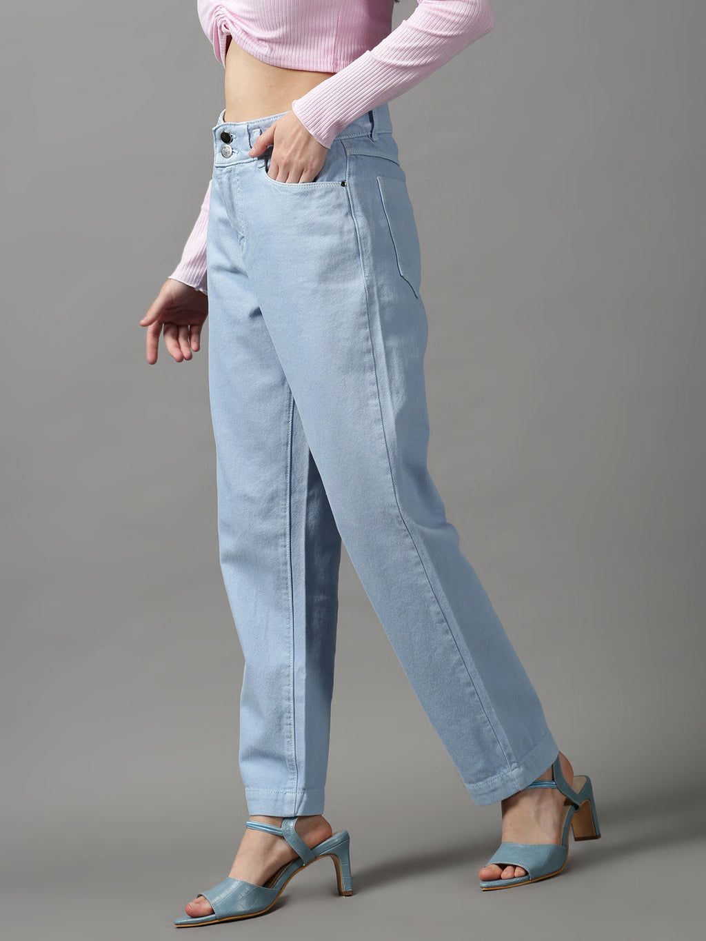 Women's Blue Regular Fit Solid Denim Jeans