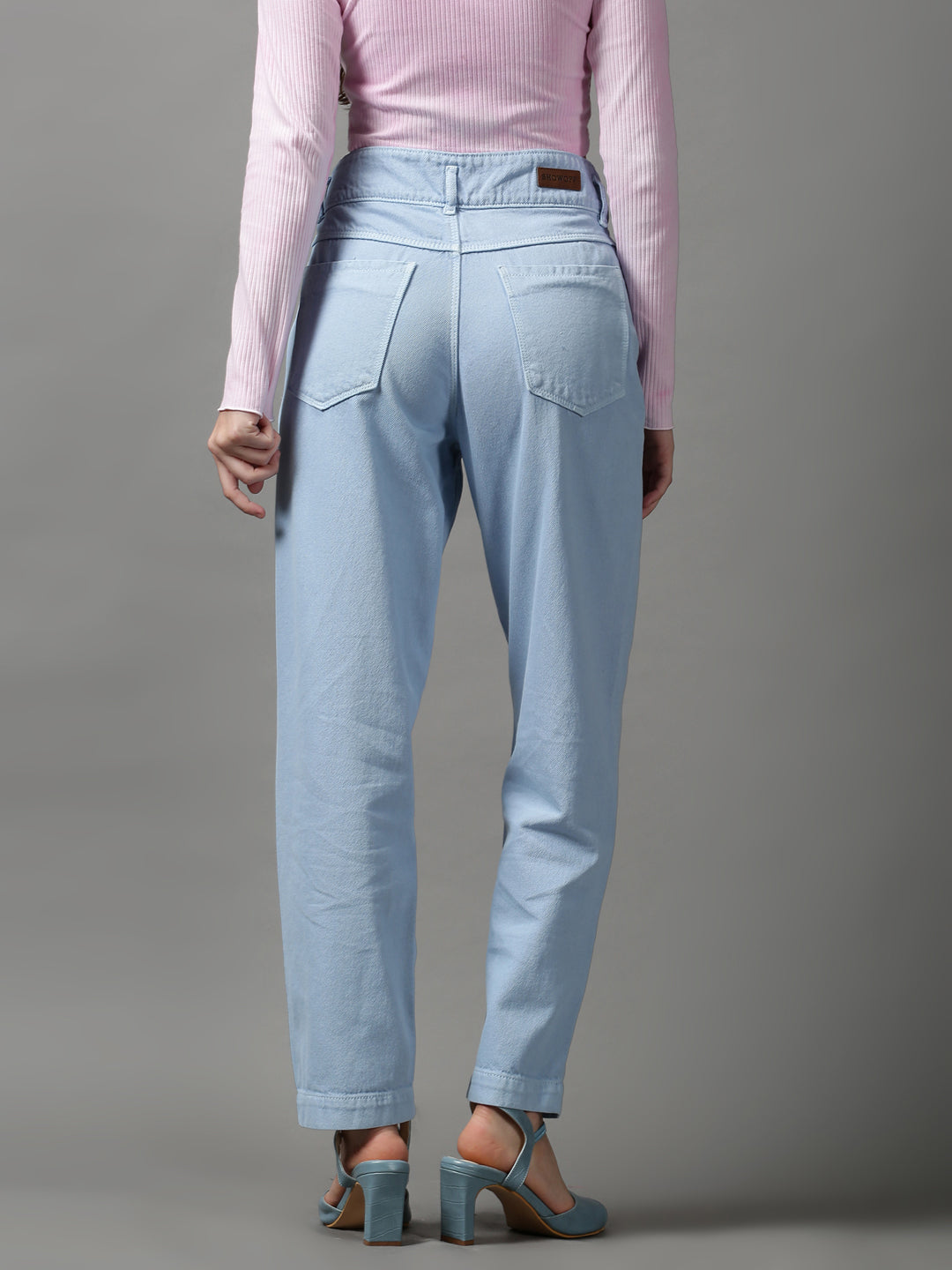 Women's Blue Regular Fit Solid Denim Jeans