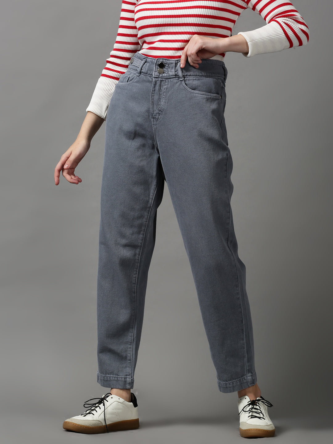 Women's Grey Cotton Denim Jeans