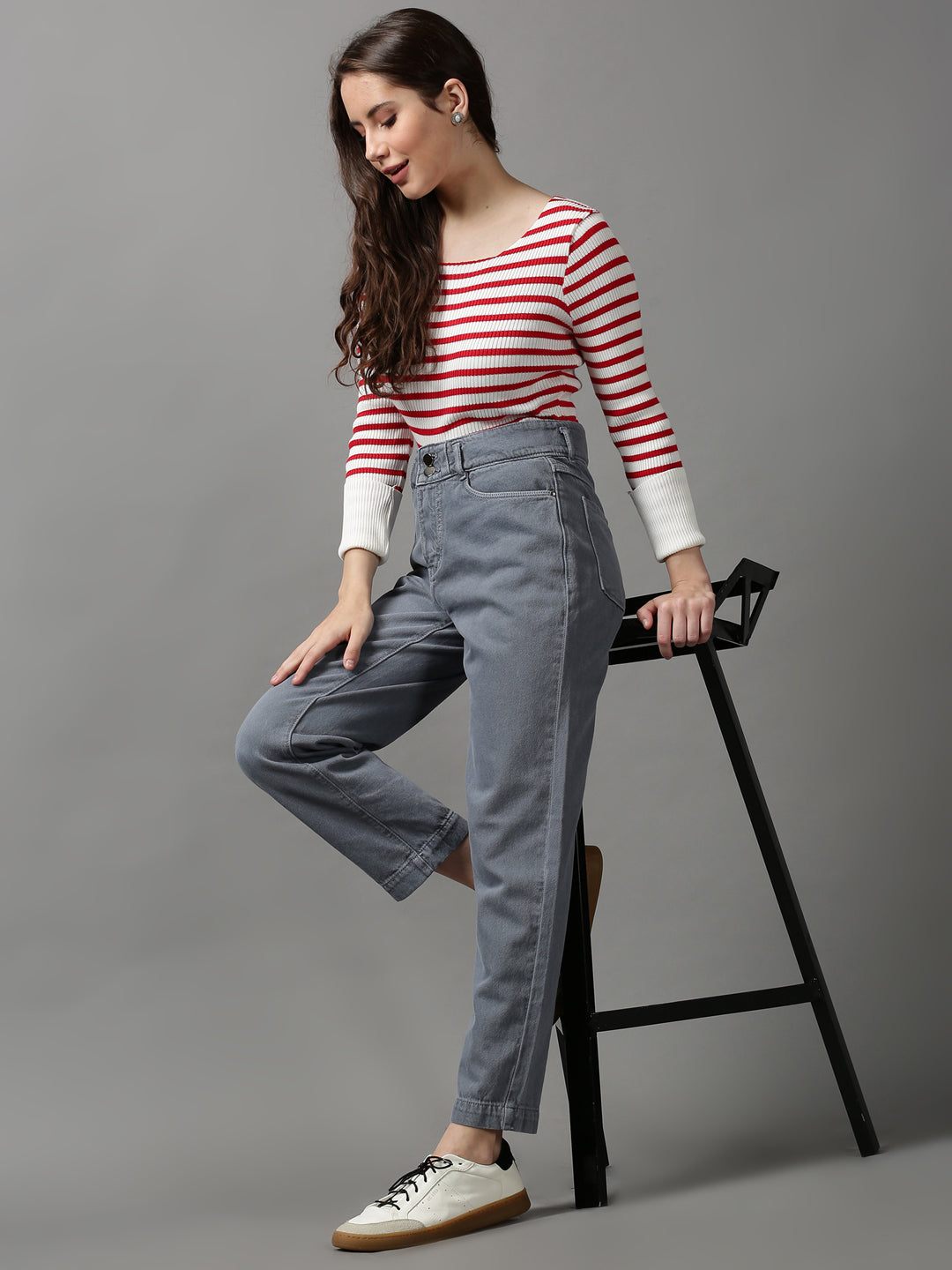 Women's Grey Cotton Denim Jeans