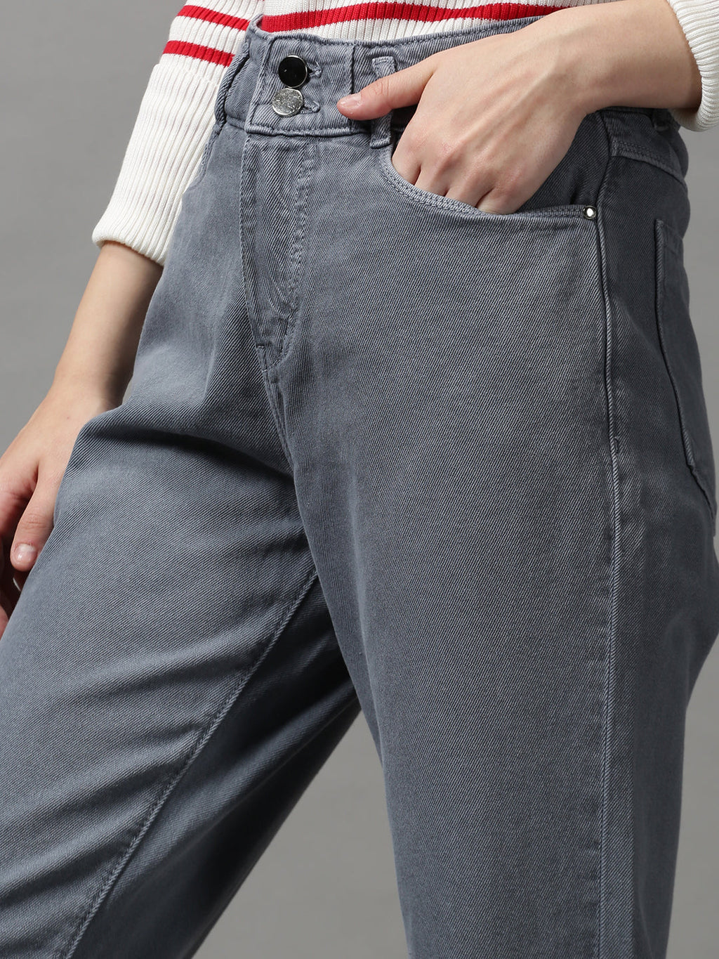 Women's Grey Cotton Denim Jeans