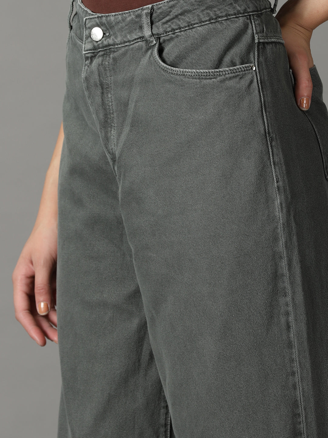 Women's Olive Solid Mom Fit Denim Jeans