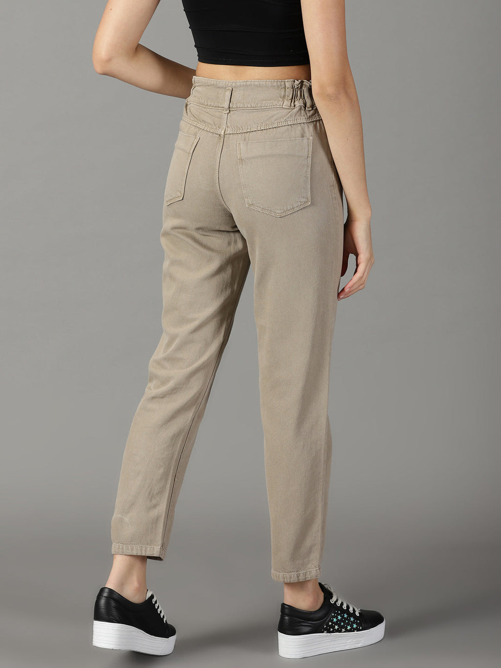 Women's Taupe Relaxed Fit High-Rise Non-Stretchable Jeans