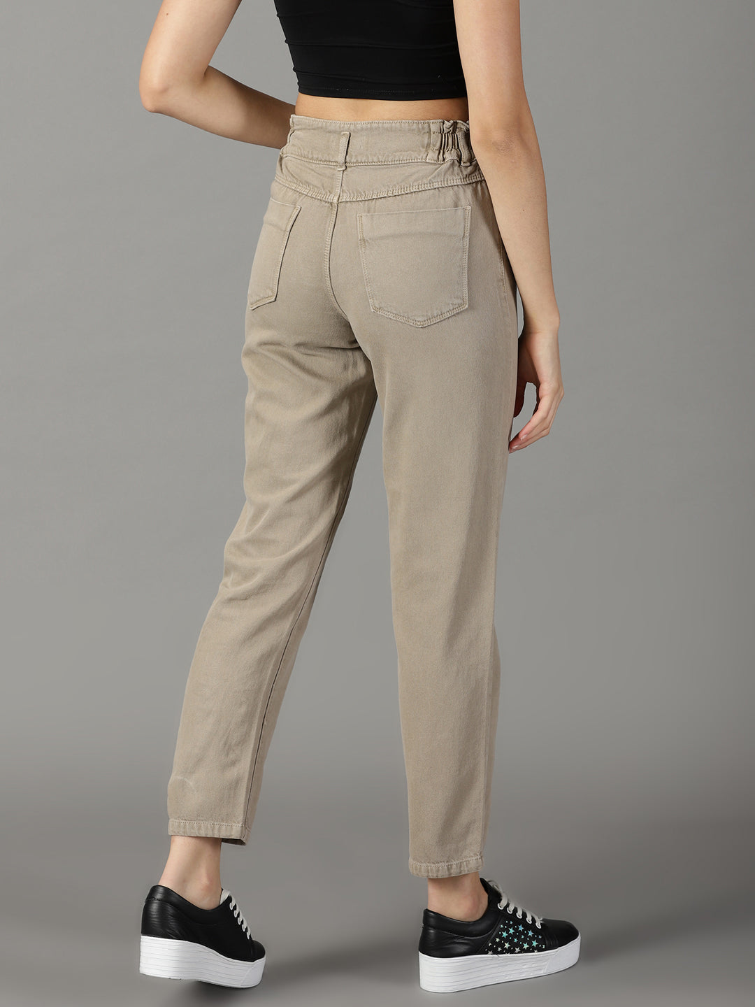 Women's Taupe Relaxed Fit High-Rise Non-Stretchable Jeans