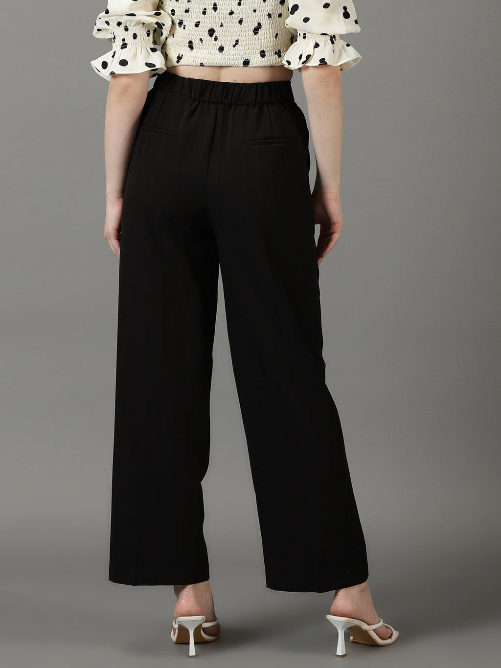 Women's Black Striped High-Rise Relaxed Fit Parallel Trousers