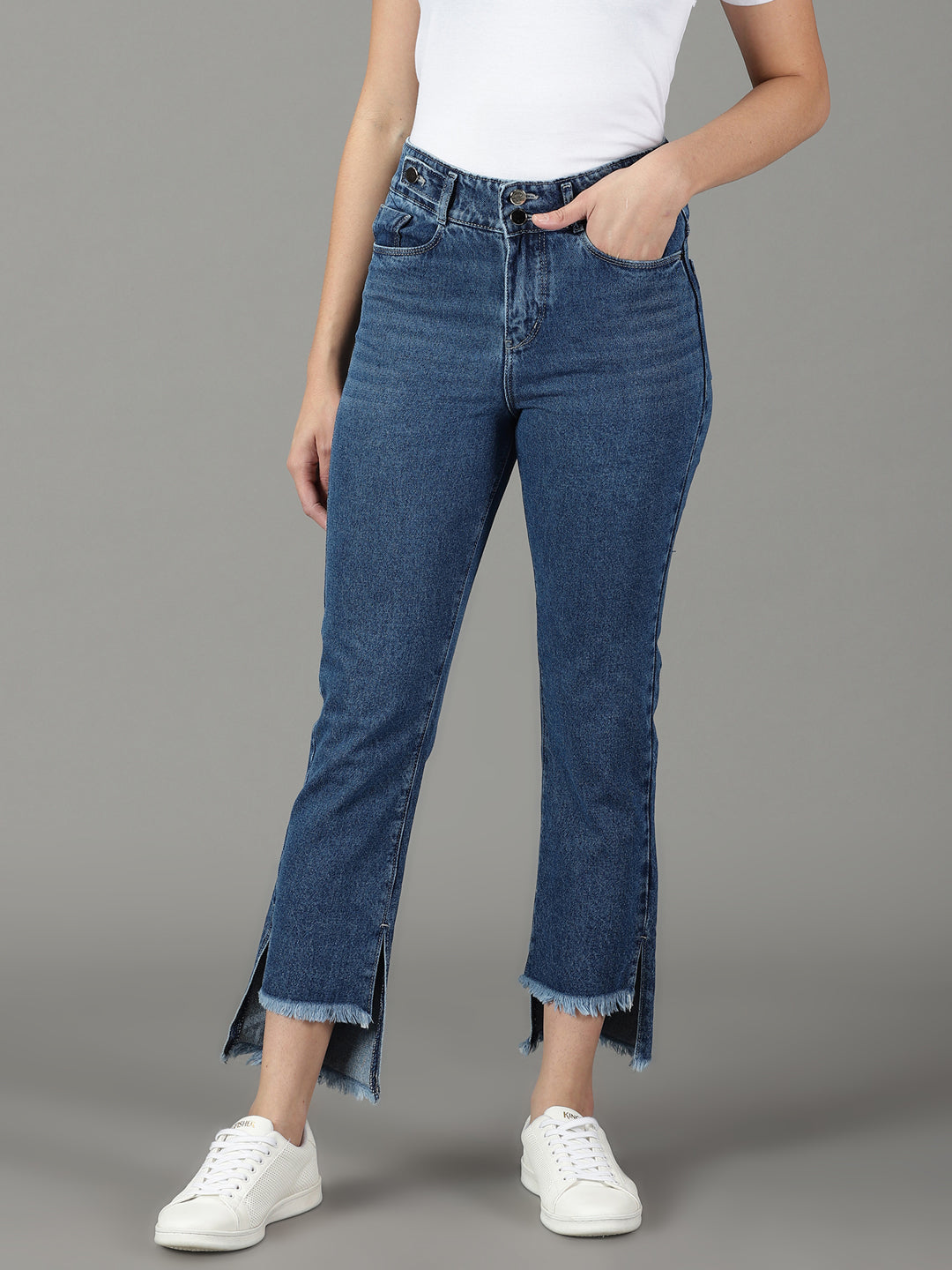 Women's Navy Blue Relaxed Fit High-Rise Cotton Jeans
