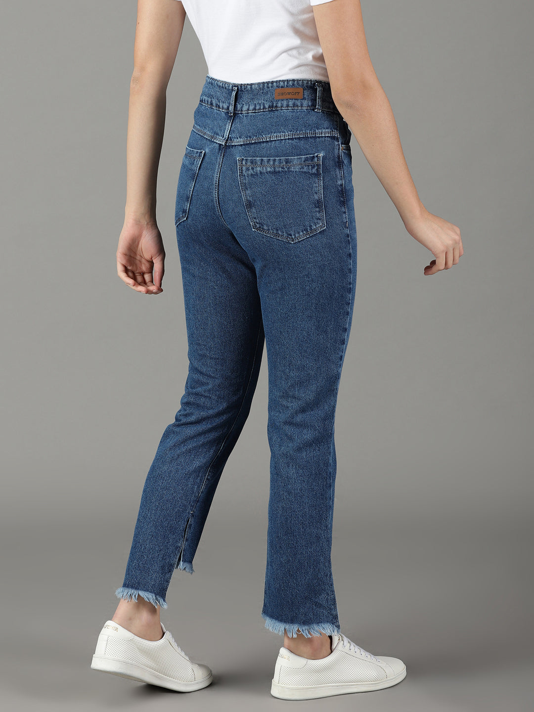 Women's Navy Blue Relaxed Fit High-Rise Cotton Jeans