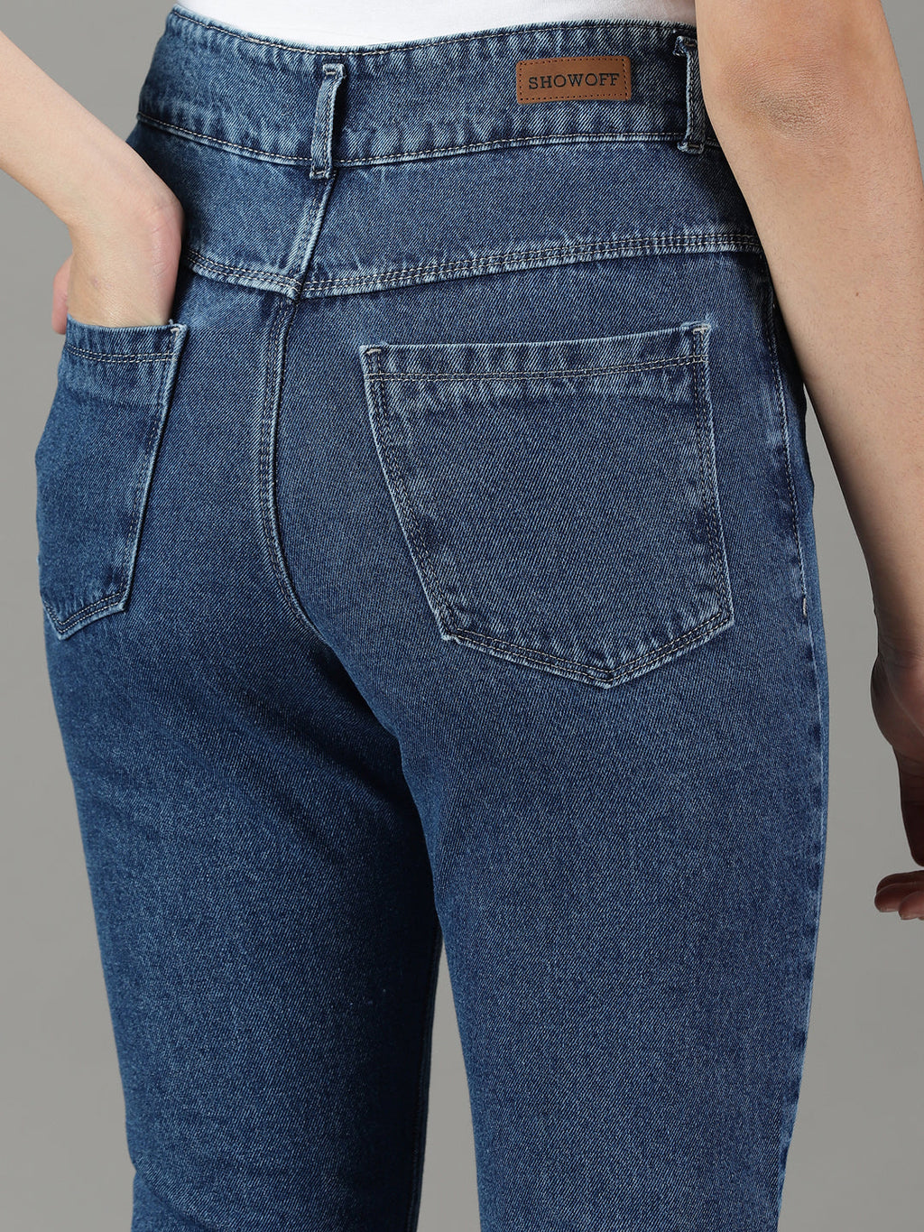 Women's Navy Blue Relaxed Fit High-Rise Cotton Jeans