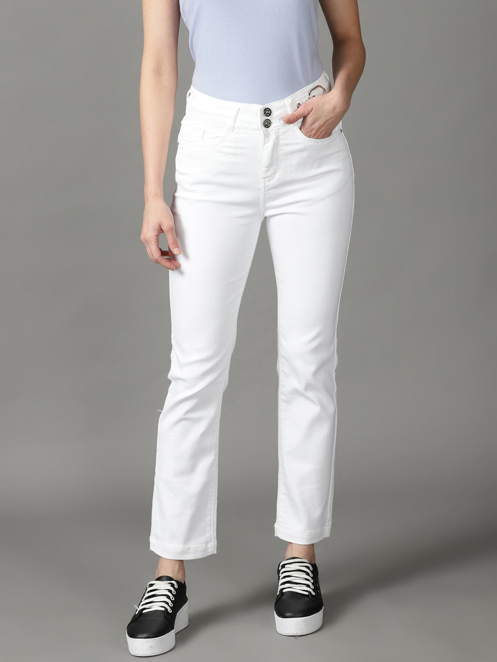 Women's White Relaxed Fit High-Rise Stretchable Jeans