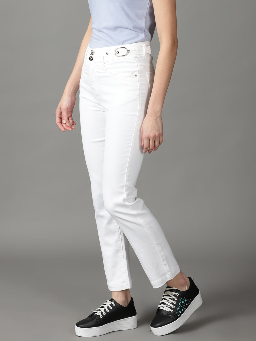 Women's White Relaxed Fit High-Rise Stretchable Jeans
