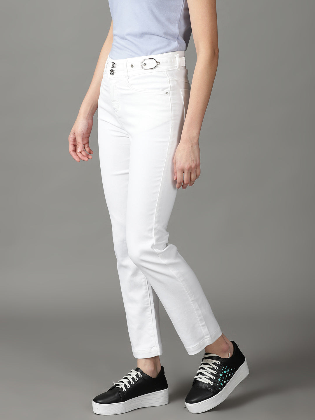 Women's White Relaxed Fit High-Rise Stretchable Jeans