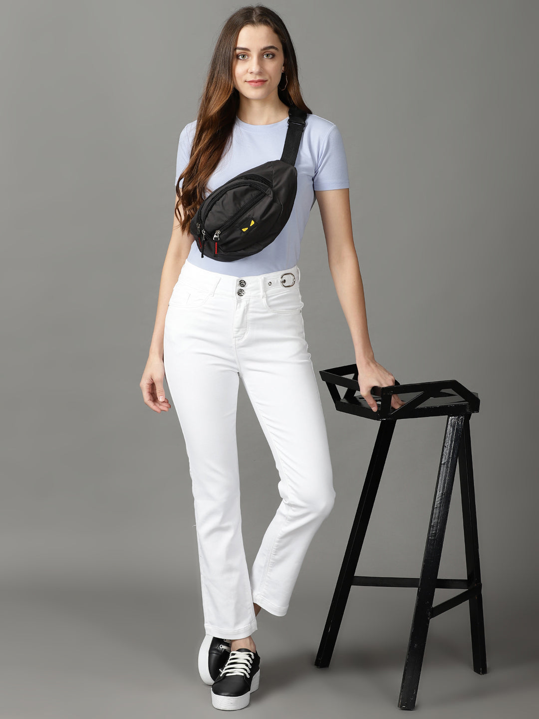 Women's White Relaxed Fit High-Rise Stretchable Jeans