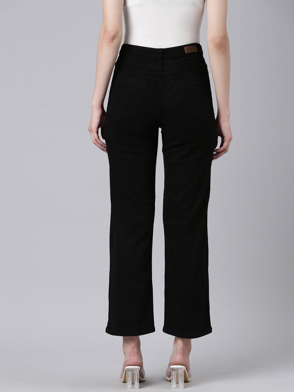 Women's Black Straight Fit Acid Wash Stretchable Denim Jeans