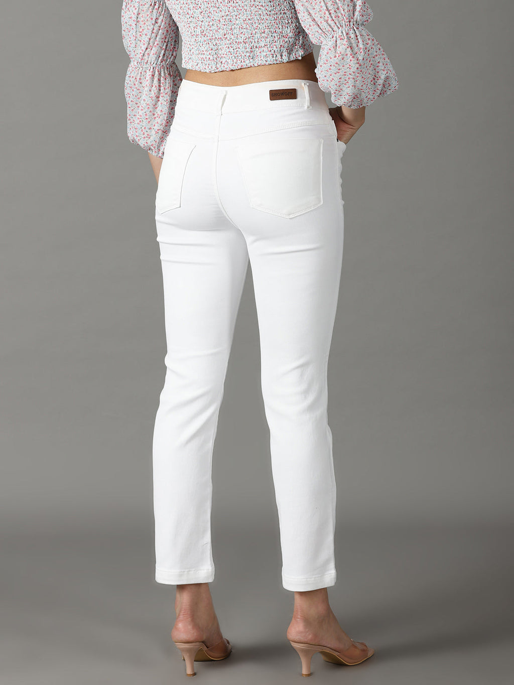 Women's White Solid Fit Denim Jeans