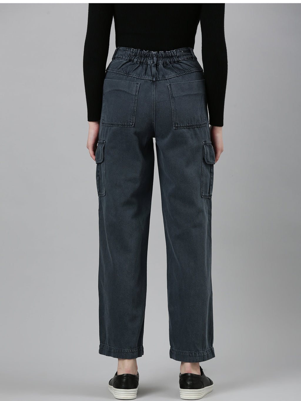 Women's Grey High-Rise Cotton Wide Leg Denim Jeans