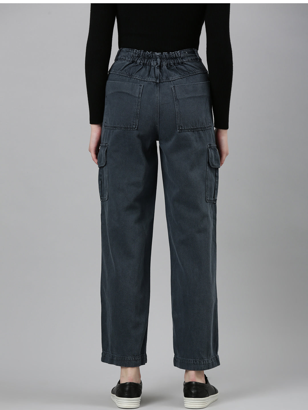 Women's Grey High-Rise Cotton Wide Leg Denim Jeans