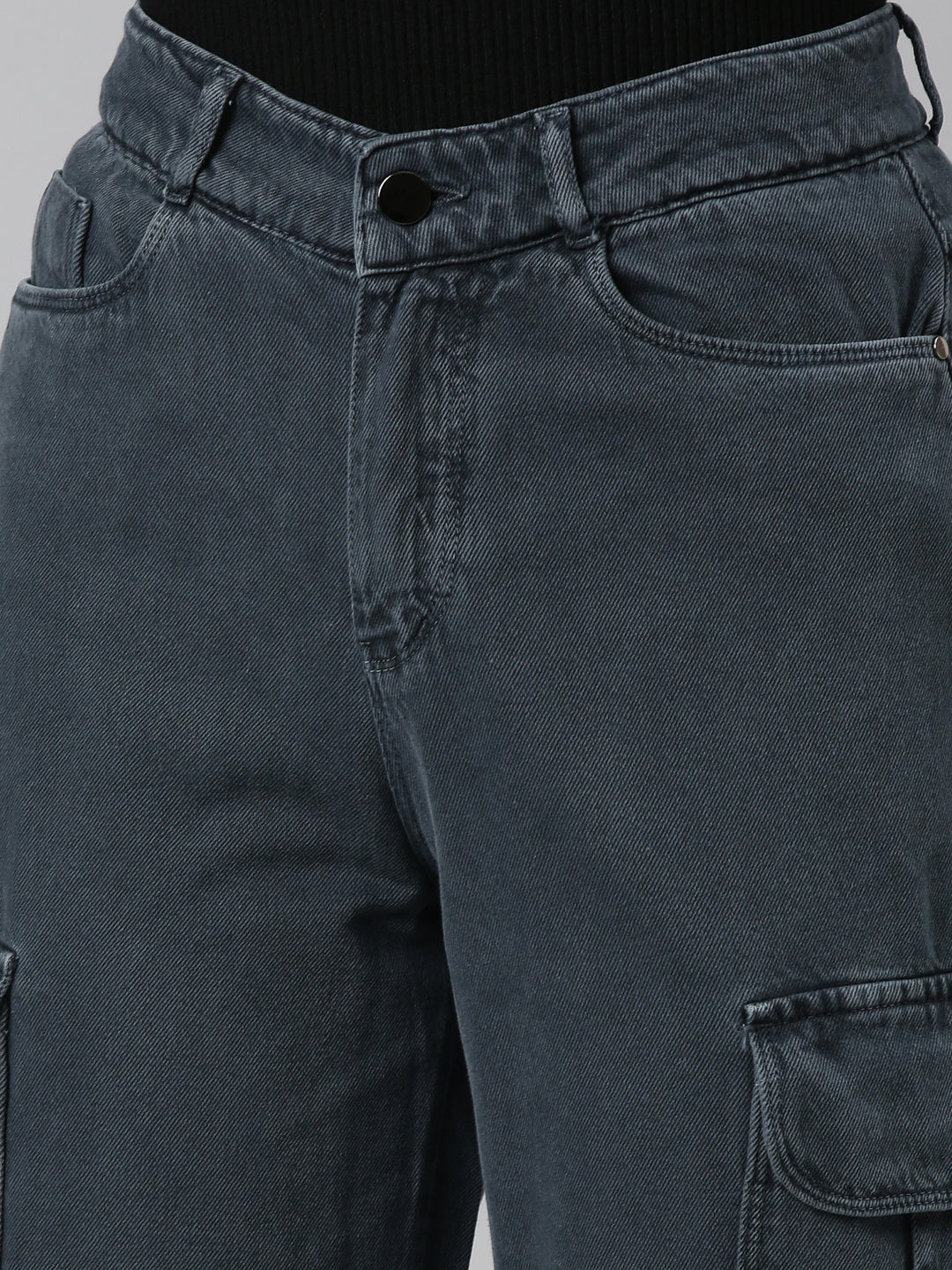 Women's Grey High-Rise Cotton Wide Leg Denim Jeans