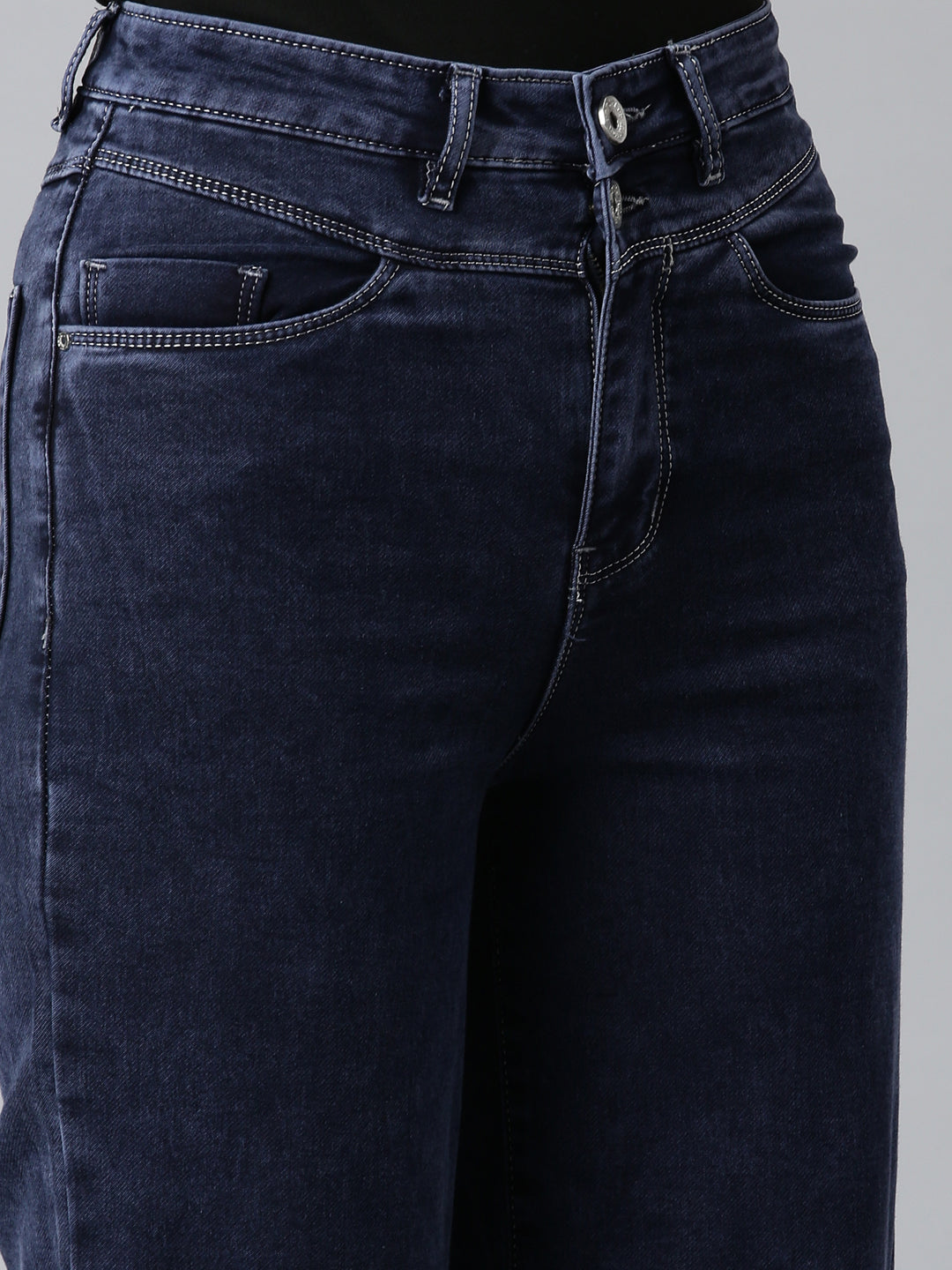 Women's Navy Blue Mid Rise Jean Mom Fit Retro Denim Jeans