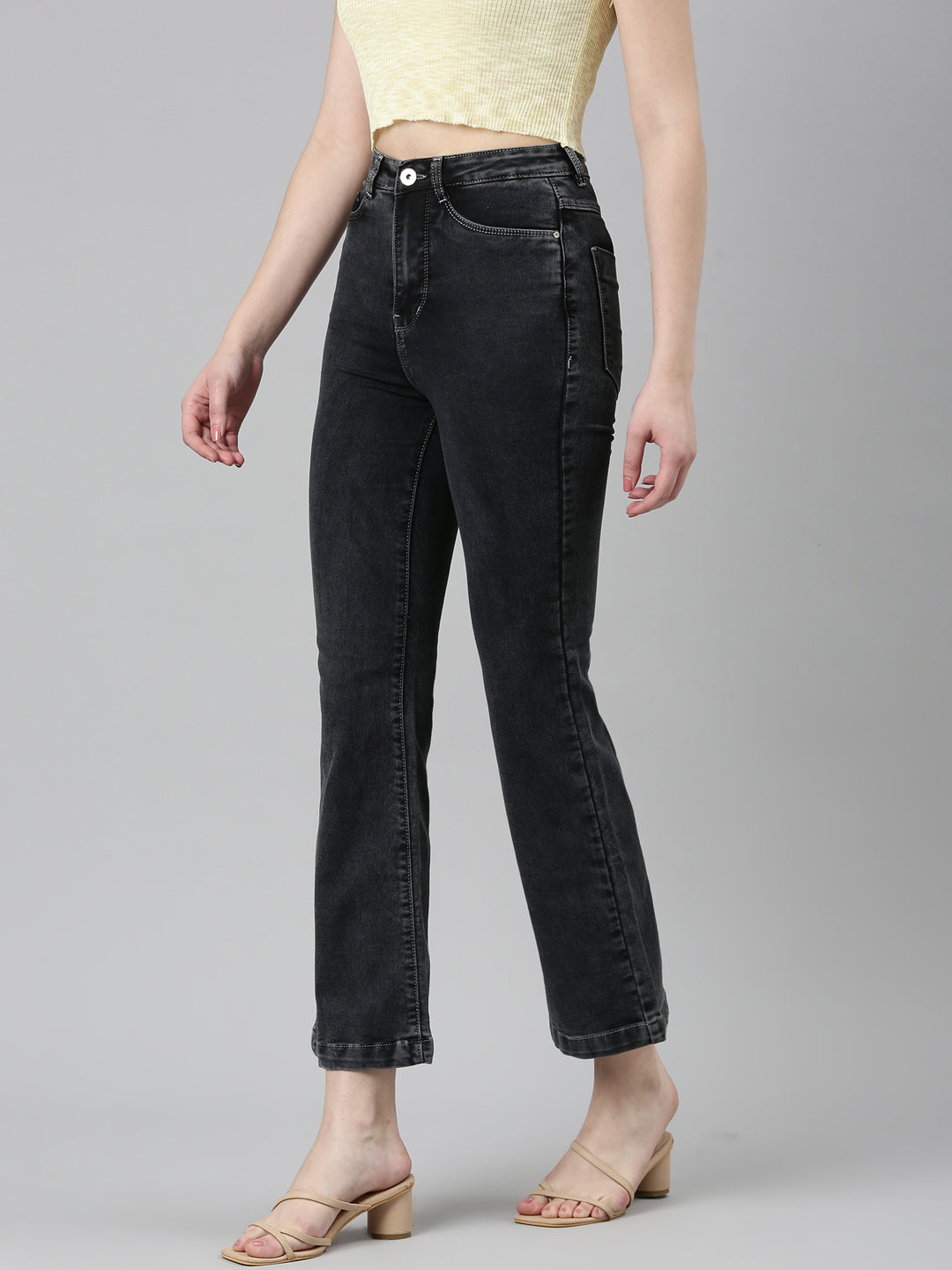 Women's Black Flared Fit High-Raise Denim Jeans