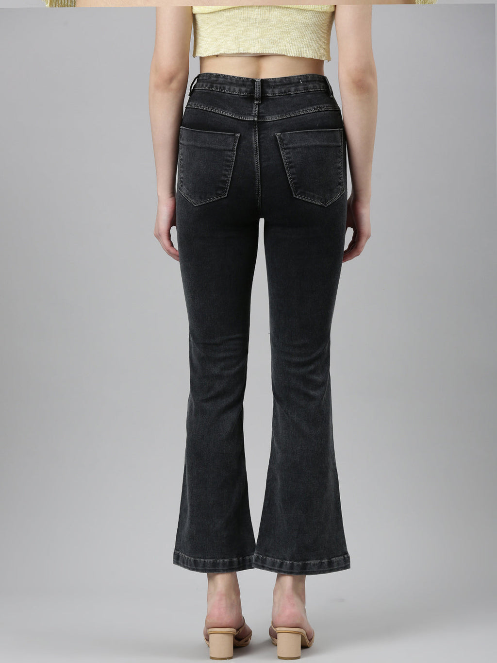 Women's Black Flared Fit High-Raise Denim Jeans