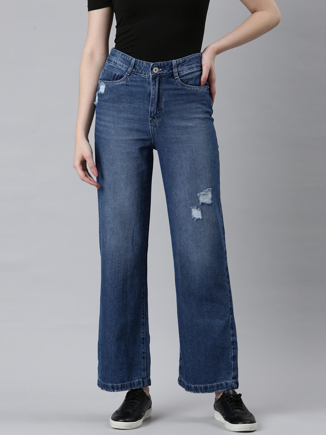Women's Blue Jean Wide Leg High-Rise Light Fade Denim Jeans