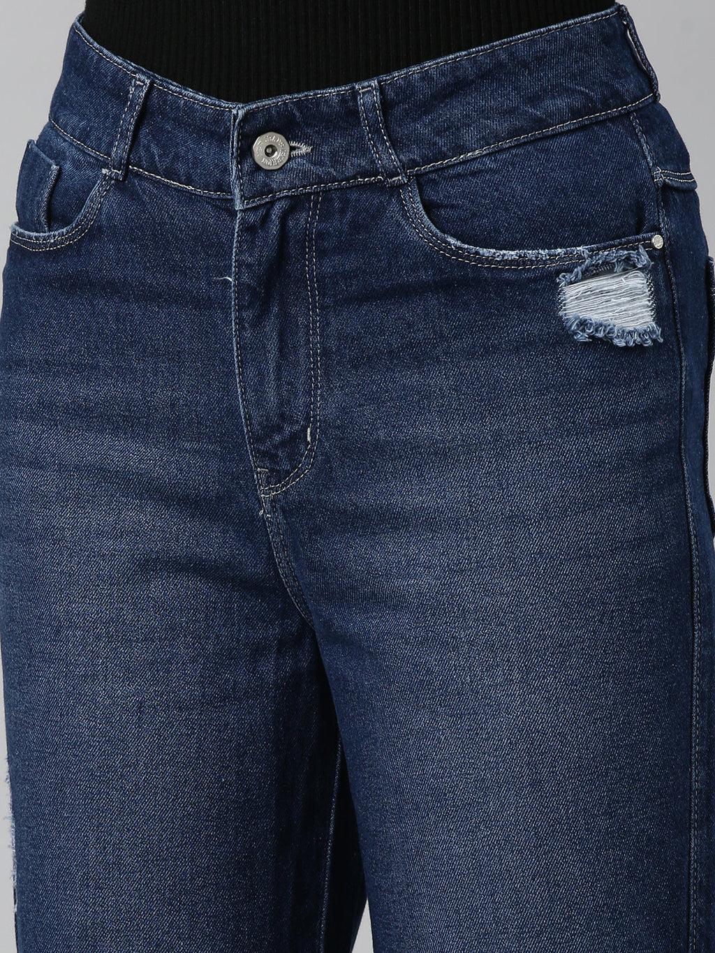 Women's Navy Blue Straight Fit Mid Rise Denim Jeans