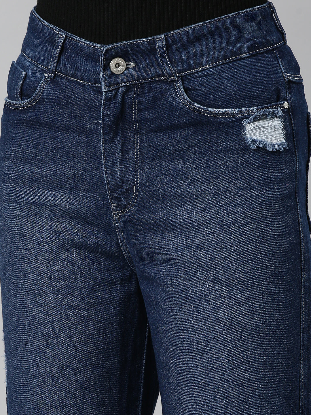 Women's Navy Blue Straight Fit Mid Rise Denim Jeans