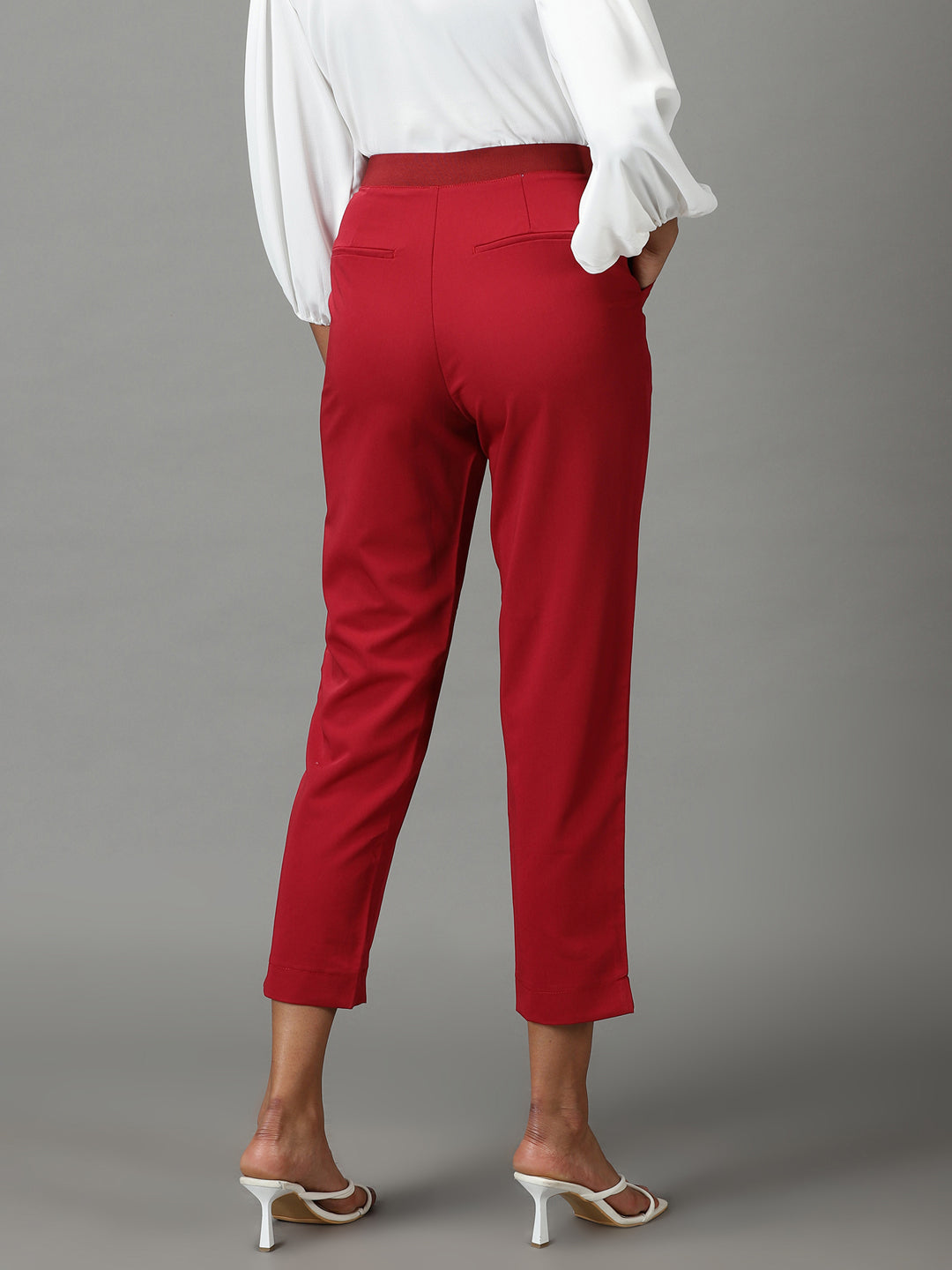 Women's Maroon Mom Fit Cotton Formal Trousers