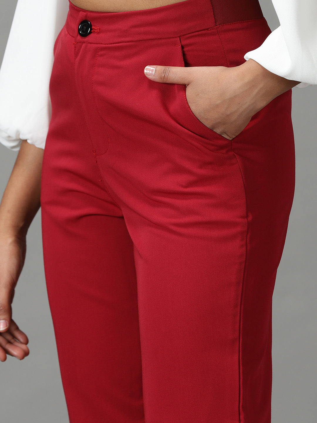 Women's Maroon Mom Fit Cotton Formal Trousers