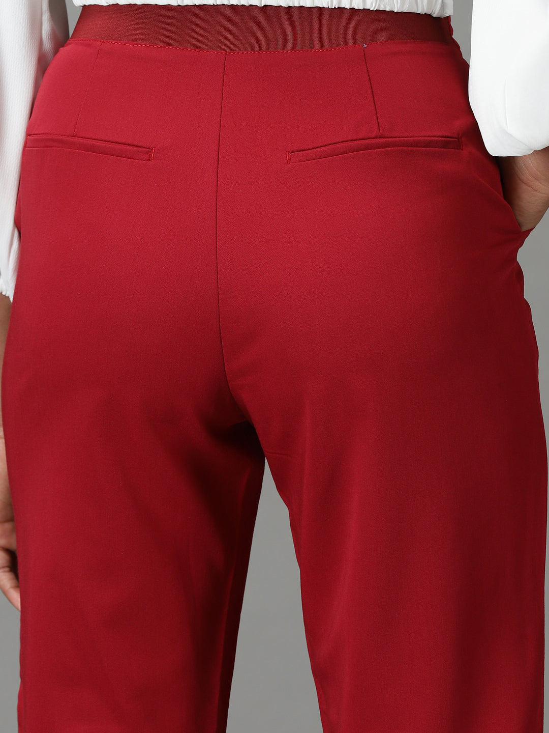 Women's Maroon Mom Fit Cotton Formal Trousers