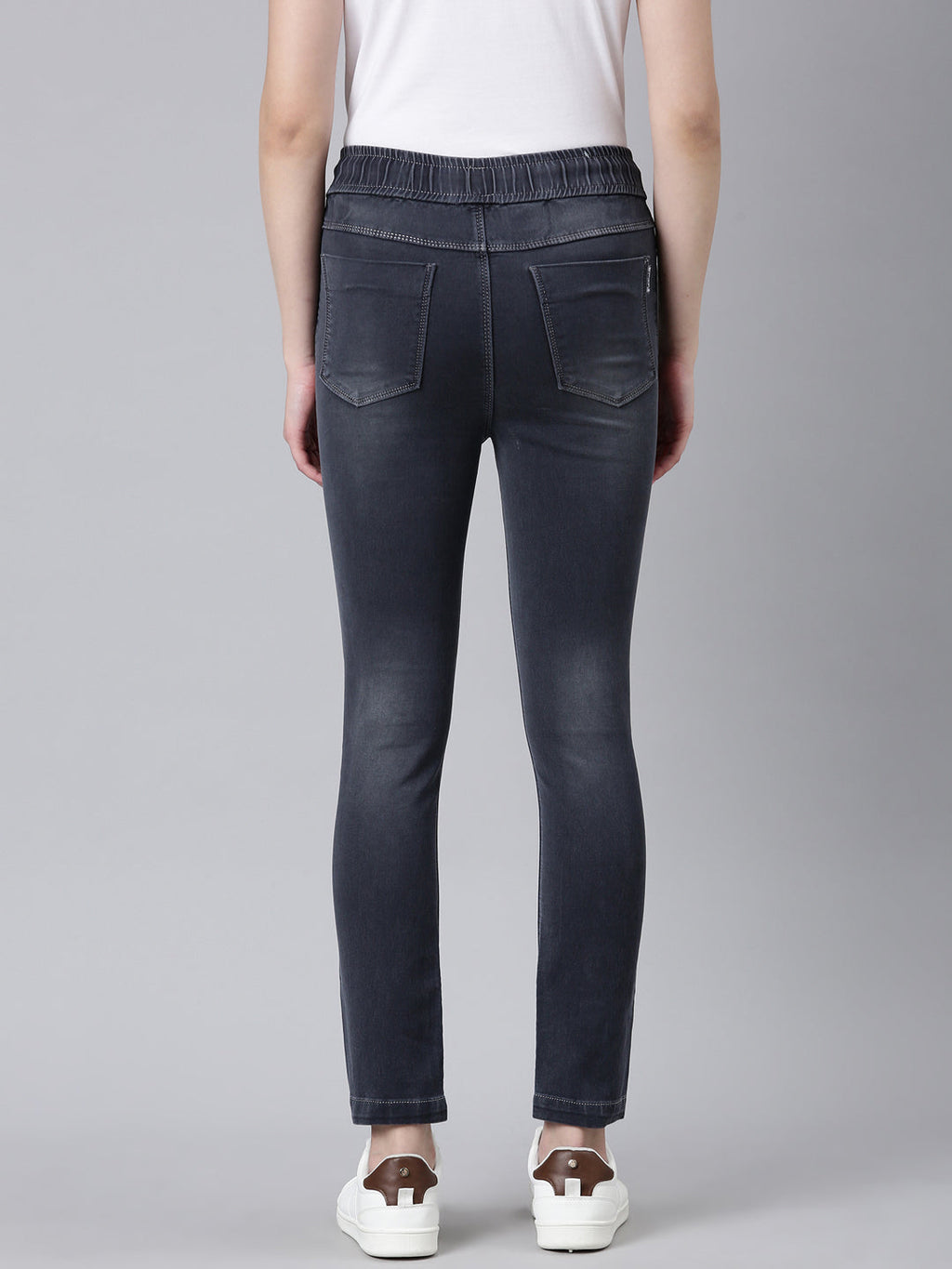 Women's Grey Slim Fit Light Fade Denim Joggers