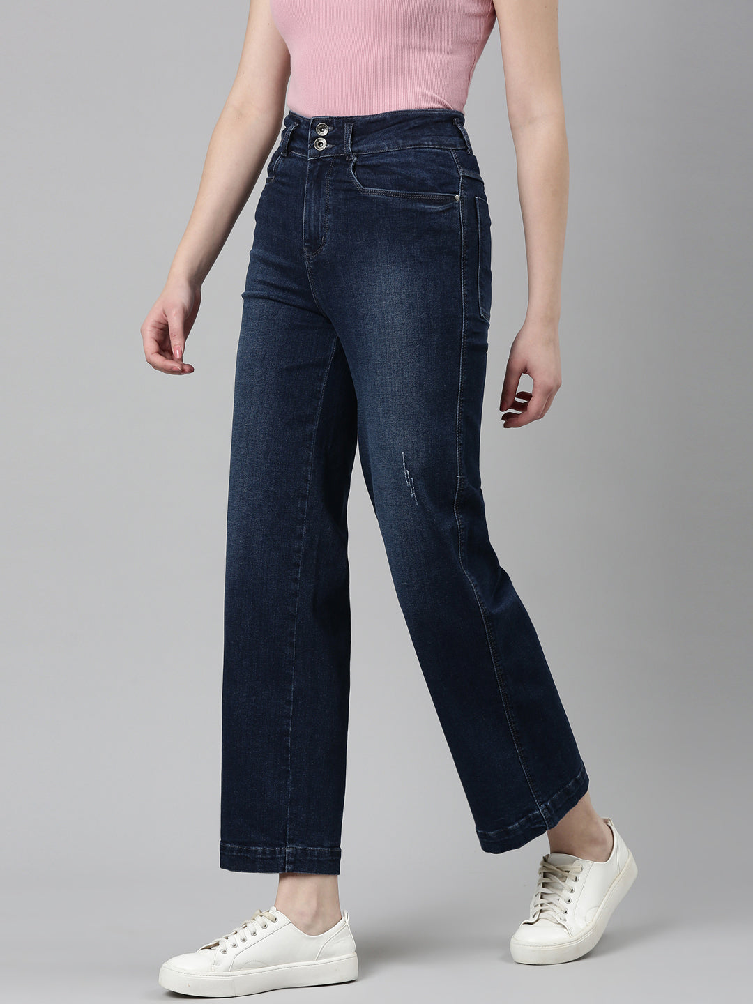 Women's Navy Blue Jean Wide Leg Light Fade Denim Jeans