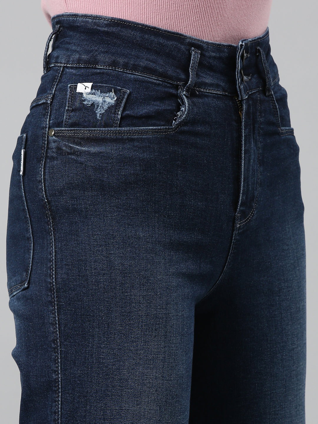 Women's Navy Blue Jean Wide Leg Light Fade Denim Jeans