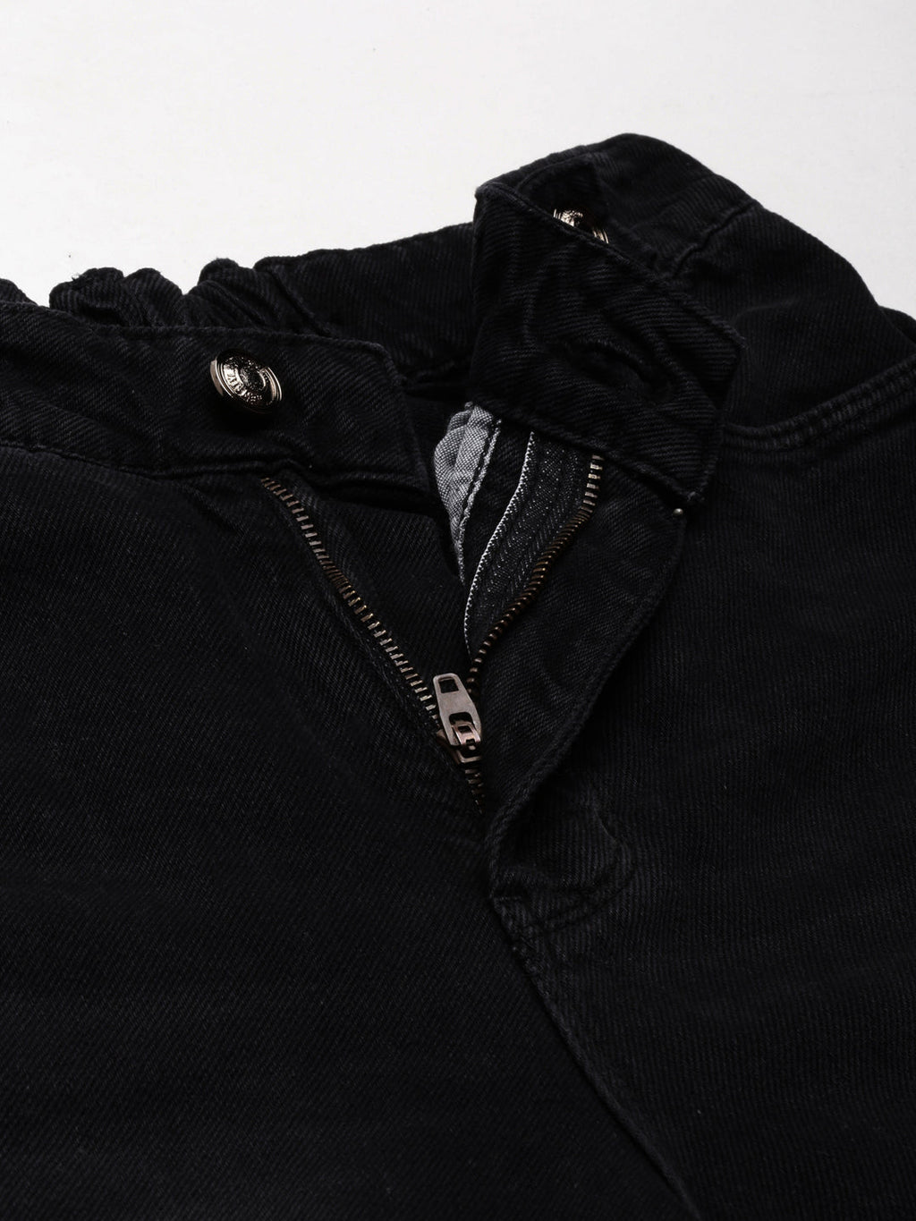 Women's Black High-Rise Wide Leg Non Denim Cotton Jeans