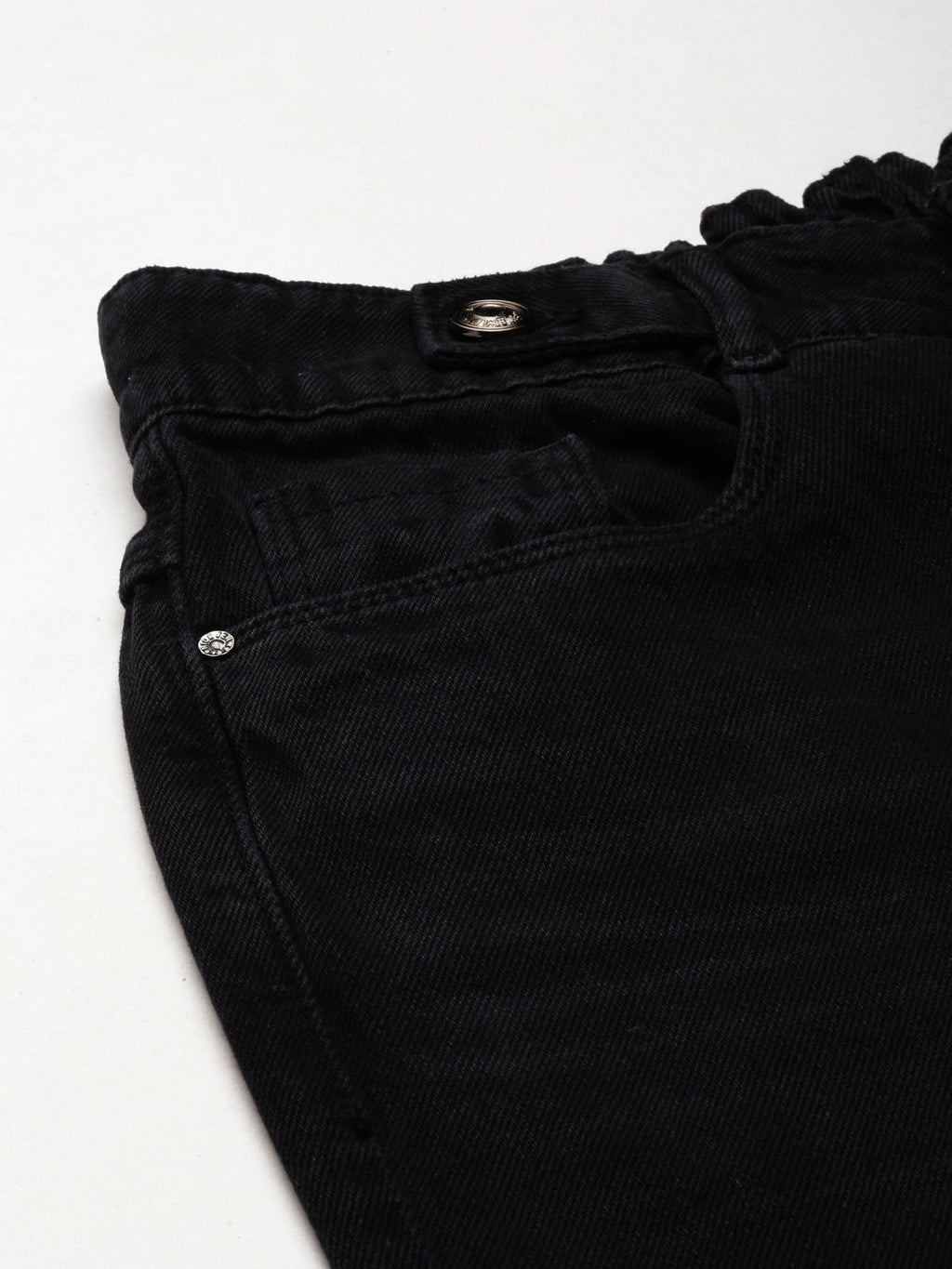 Women's Black High-Rise Wide Leg Non Denim Cotton Jeans