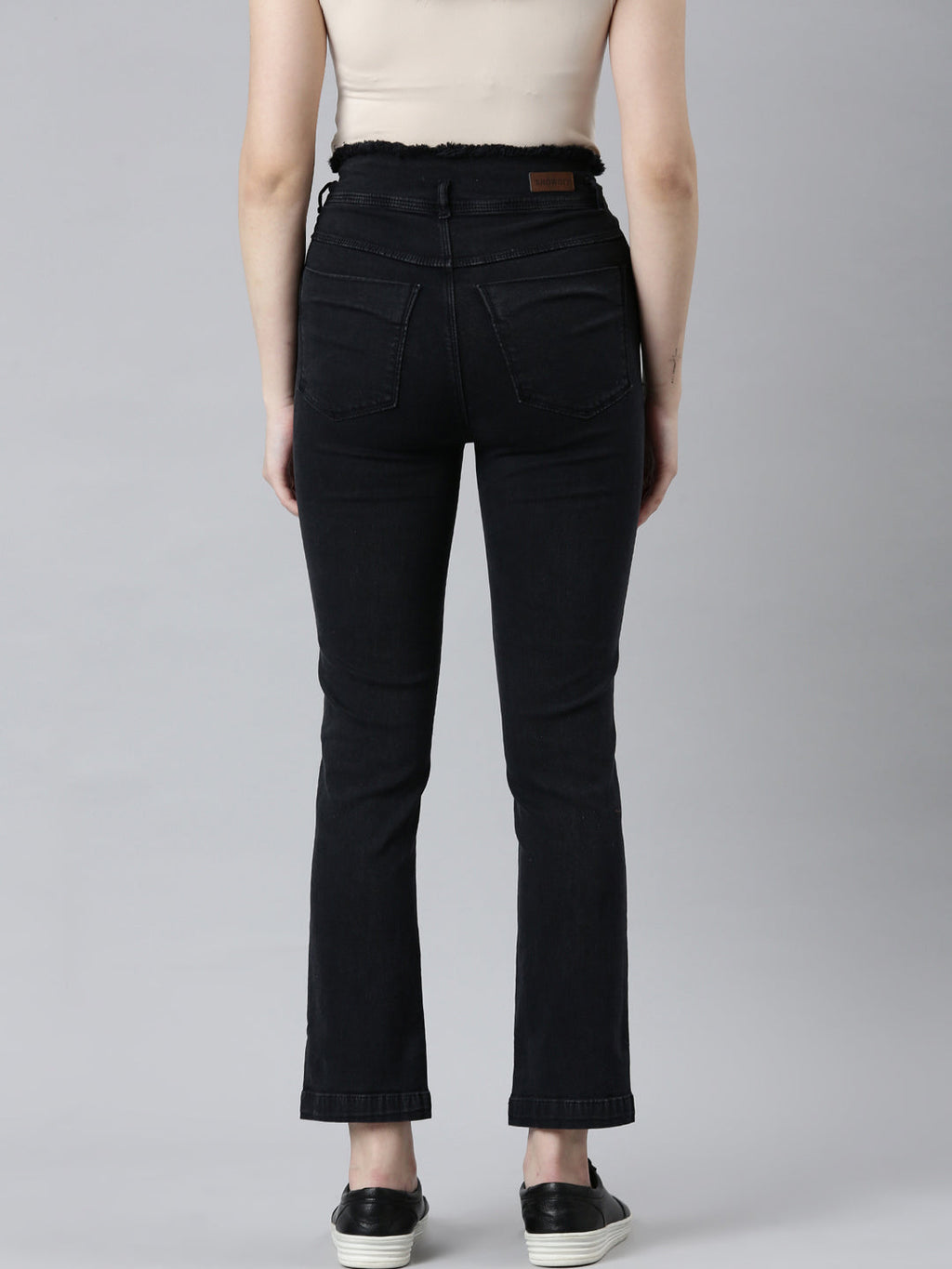 Women's Black Mid-Rise Frayed Denim Jeans