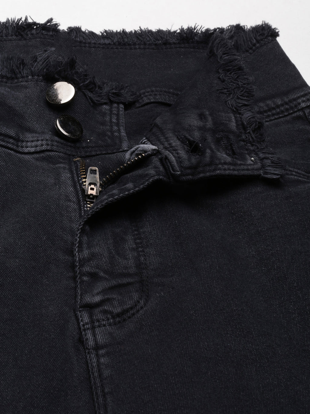 Women's Black Mid-Rise Frayed Denim Jeans