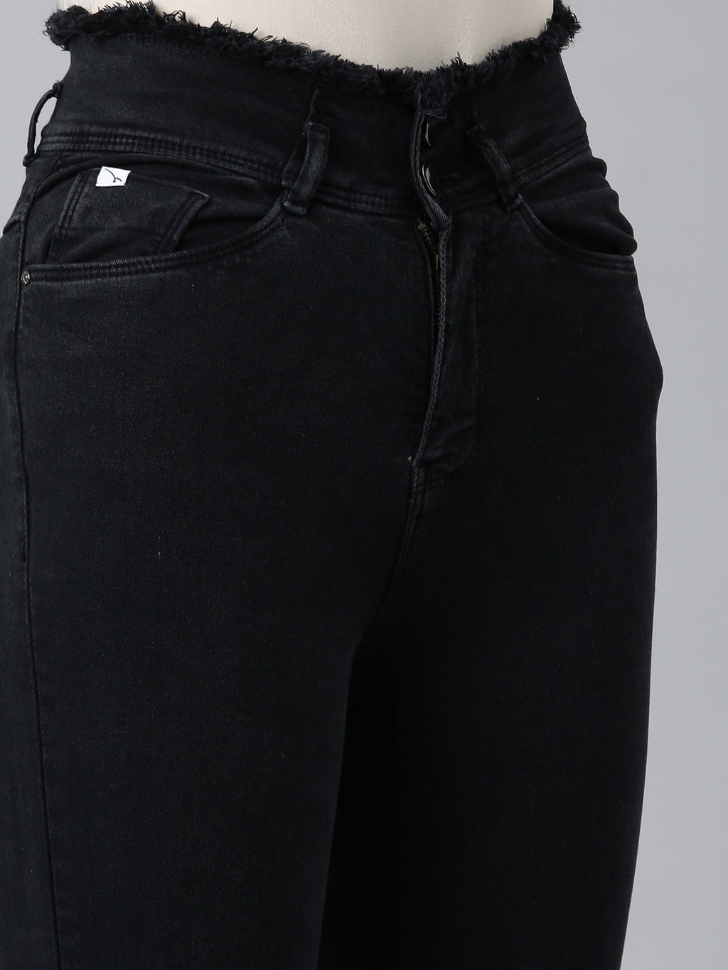 Women's Black Mid-Rise Frayed Denim Jeans