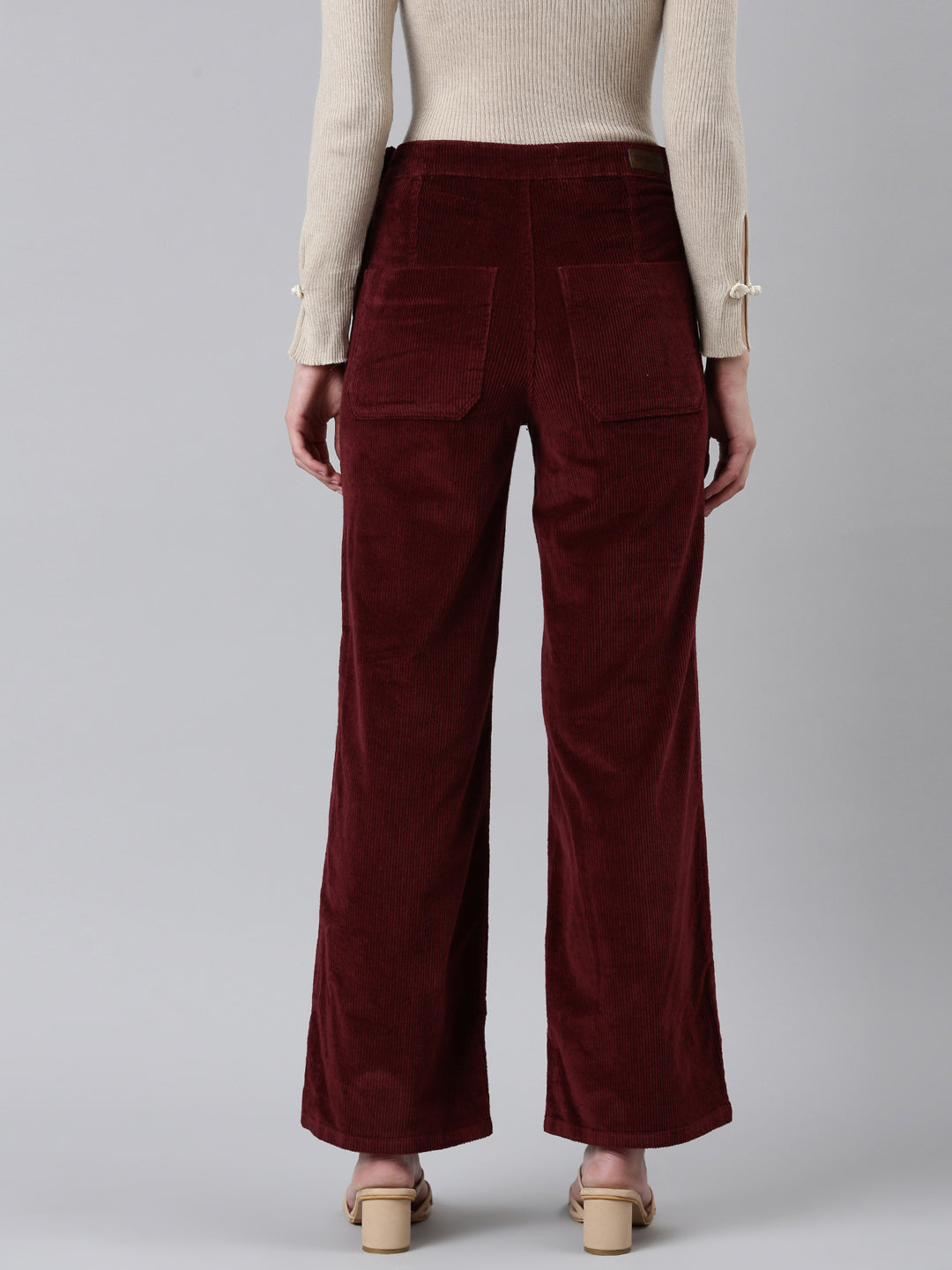 Women's Red Straight Fit High-Rise Parallel Trousers