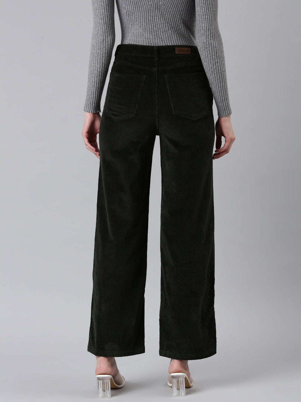 Women's Olive Straight Fit High-Rise Trousers