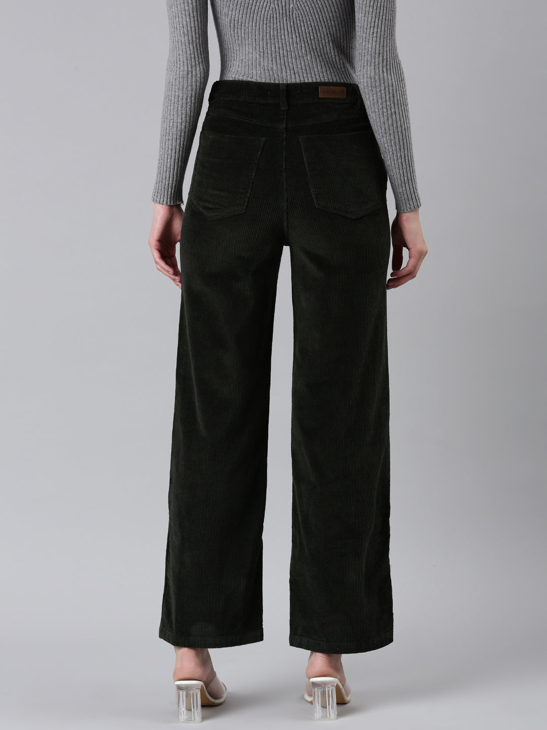 Women's Olive Straight Fit High-Rise Trousers