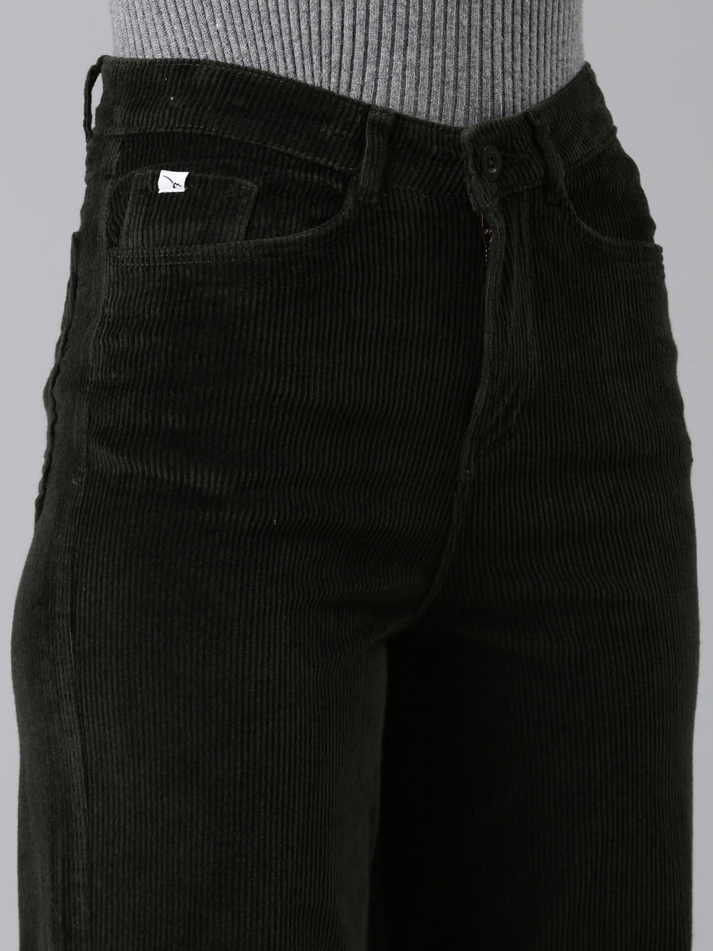 Women's Olive Straight Fit High-Rise Trousers