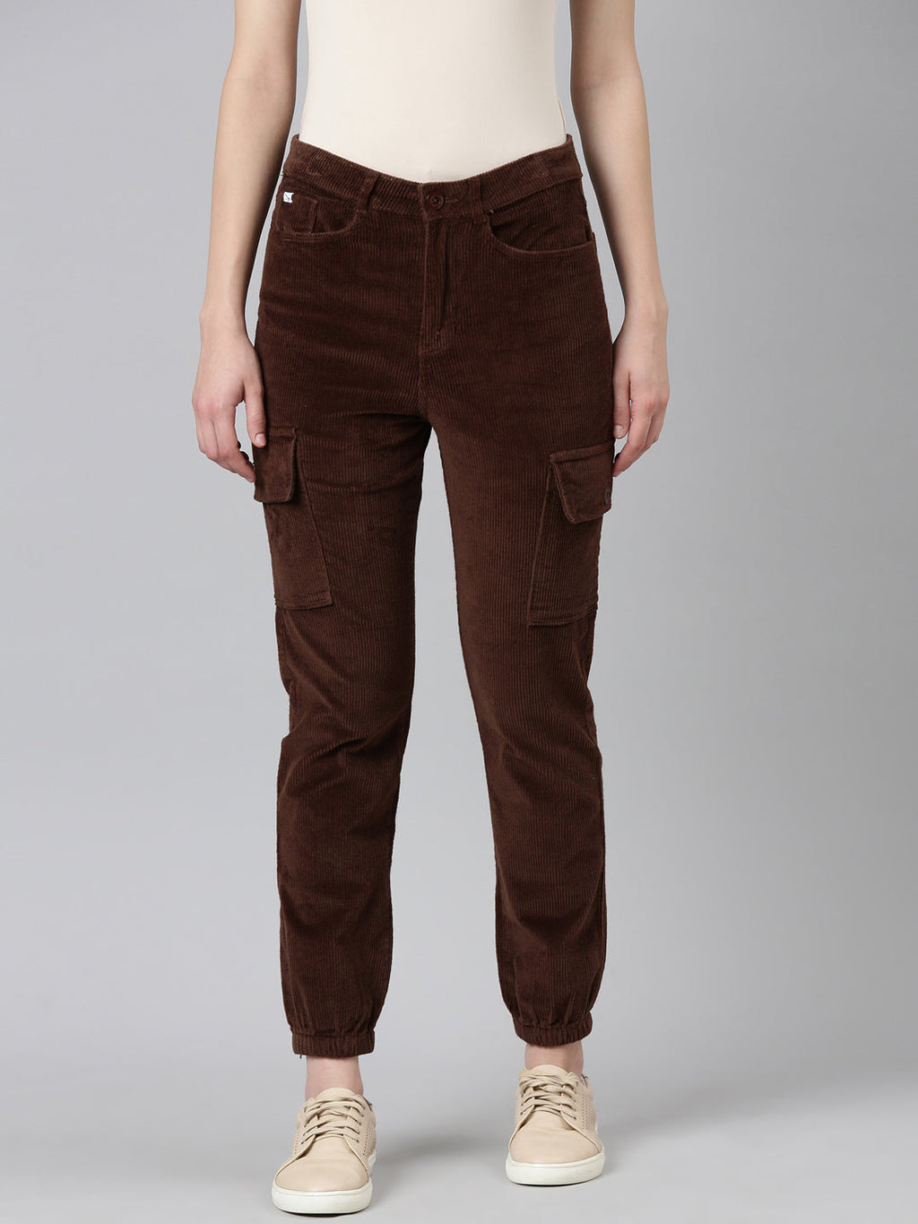 Women's Brown Slim Fit High-Rise Joggers