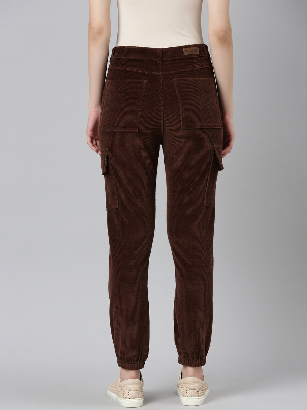 Women's Brown Slim Fit High-Rise Joggers