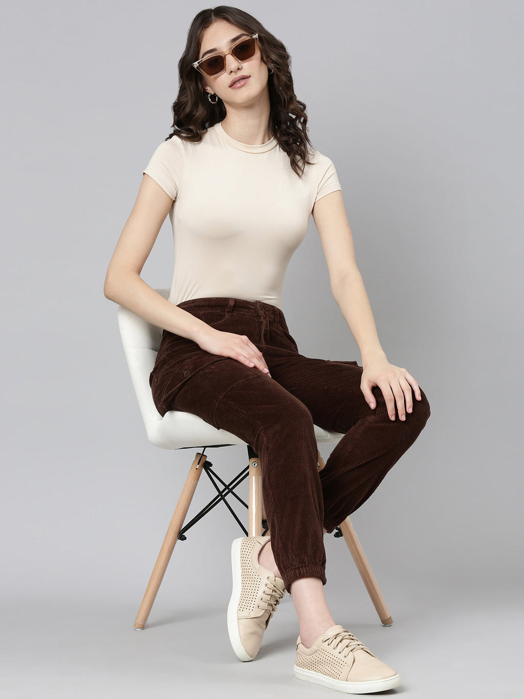 Women's Brown Slim Fit High-Rise Joggers