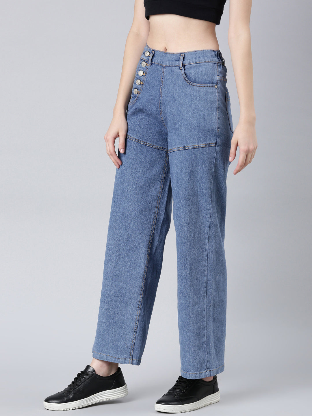 Women's Blue Wide Leg Stretchable Denim Jeans