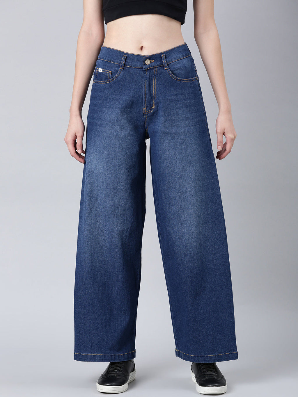Women's Navy Blue Wide Leg Light Fade Denim Jeans