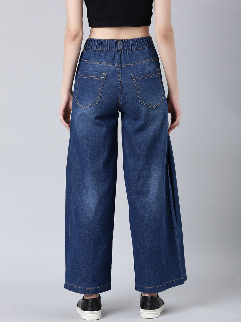 Women's Navy Blue Wide Leg Light Fade Denim Jeans
